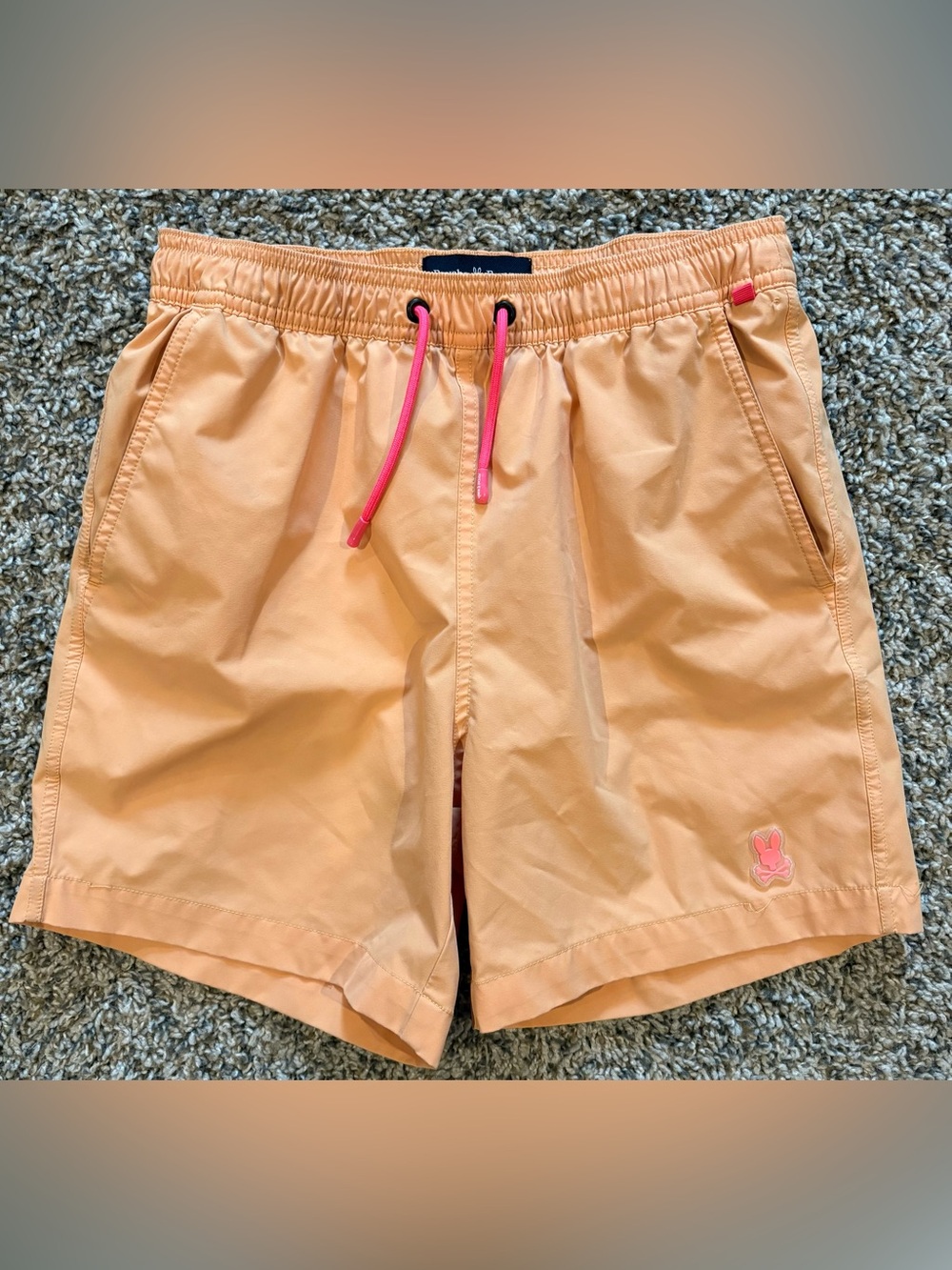 Psycho Bunny Boys Youth Swim Trunks Size 14-16 Large Orange & Pink Swimsuit